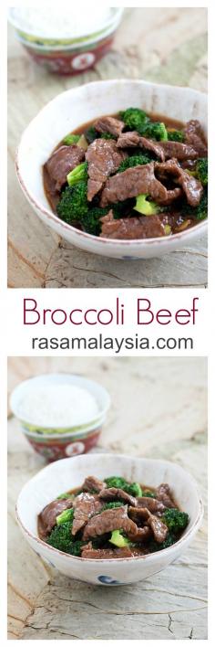 Broccoli Beef - silky, tender beef and healthy broccoli in a super yummy Chinese brown sauce, 15 mins to make and dinner is ready! | rasamalaysia.com