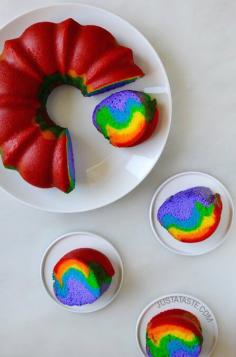 Easy Rainbow Cake recipe via justataste.com - perfect for a birthday party or to make as a fun summer holiday activity!