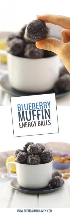 Want the taste of a sweet and delicious blueberry muffin, without all of the gunk? Make these Raw Blueberry Muffin Energy Balls for a nutritious snack that doesn't skimp on the flavor! #raw #vegan #paleo