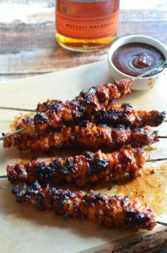 Bacon Bourbon BBQ Chicken Kebabs.  Probably the best grilled recipe EVER. #chicken #kabobs #baconbourbon #foodlove