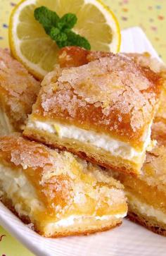 Lemon Cream Cheese Bars Allrecipes.com.  Great filling....find some other crust.  Perhaps pie dough or filo dough.  Maybe even the lemon bar cookie crust for the bottom....?