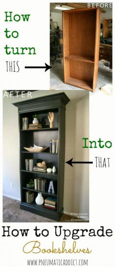 How to upgrade boring bookshelves. Learn how to add height and architectural detail. www.pneumaticaddi...