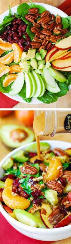 Apple Cranberry Spinach Salad Recipe +   $100 VISA GIFT CARD GIVEAWAY (ENDS MAY 2015) !   Ingredients include Pecans, Avocados (and Balsamic Vinaigrette Dressing) - delicious, healthy, vegetarian, gluten free recipe! @marzettikitchen #BH #ad