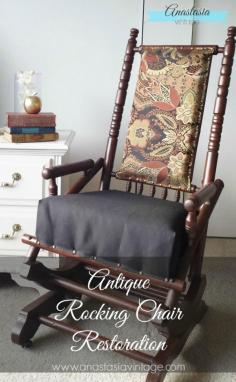 You won't believe this antique rocking chair restoration! Learn how to transform vintage furniture with wood gel stain and upholstered fabric to create beautiful DIY decor for your home.