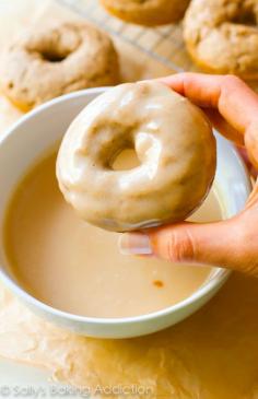 Maple Donuts!! Spiced cake donuts covered in a rich, thick maple glaze. The donuts are baked, not fried and incredibly simple to prepare.