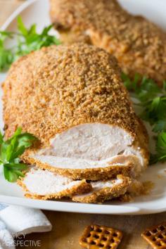 Oven "Fried" Turkey Breast - so much like fried turkey breast you'd hardly know the difference! These pretzel coated baked turkey breast are moist and juicy