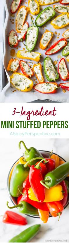 
                    
                        Ridiculously easy and delicious 3-Ingredient Mini Stuffed Peppers Recipe on ASpicyPerspective... - So good!
                    
                