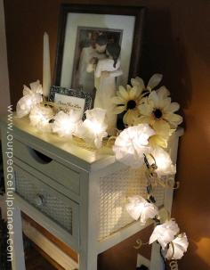 coffee filter twinkle lights, painted furniture
