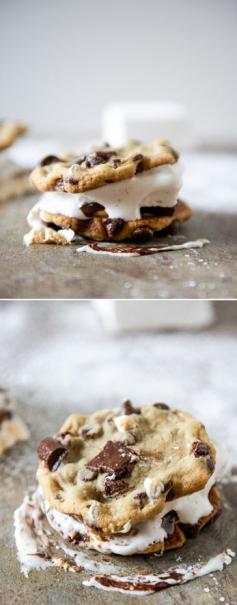 
                    
                        Chocolate Chip Cookie Peanut Butter S'mores I howsweeteats.com
                    
                