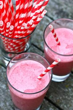 Simple Strawberry Smoothies - - - Ingredients: - 3 cups frozen strawberries - 1 1/2 cups milk (any variety) - 1/3 cup strawberry jam - Directions: - Place the frozen strawberries, strawberry jam and milk in the blender. - Place the lid over the top. - Puree until smooth. You're welcome ;) - | http://freshfruitrecipe605.blogspot.com