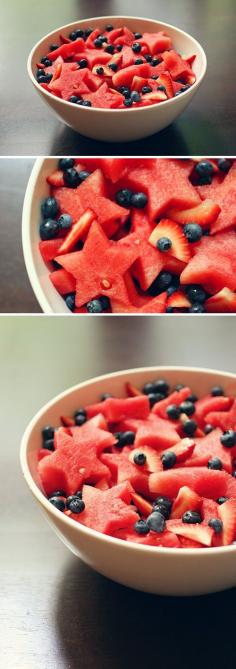 cookie cutter watermelon fruit salad- great idea for 4th of July and Memorial Day!