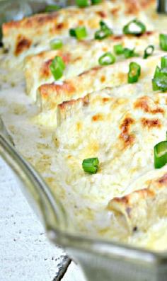 Easy Chicken Enchiladas with Homemade Sour Cream White Sauce (No Soup)