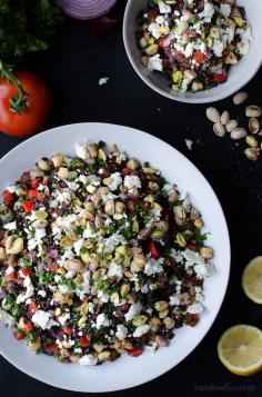 Black Rice Tabbouleh with Chickpeas, Feta & Pistachios via Taste Love and Nourish