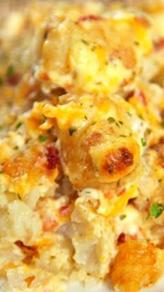 
                    
                        "Cracked Out" Tater Tot Casserole ~  It is so addictive and It is also super easy to make... This casserole can be made ahead of time and frozen for later too! Make it!
                    
                