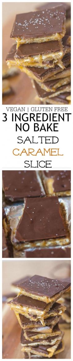 Healthy No Bake Salted Caramel Slice- A healthy twist on a classic caramel slice- This Healthy No Bake Salted Caramel Slice is high fiber, vegan, gluten free and refined sugar free