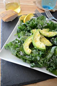 Avocado, Kale and Spinach Salad; a healthy delicious salad