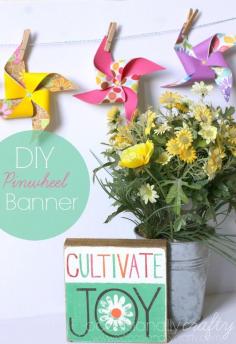 Great craft tutorial for how to make a pinwheel banner - a fun DIY idea for summer parties and home decor!