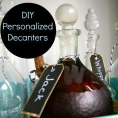 Easy DIY personalized decanters. Make a great gift or just a great bar setup!