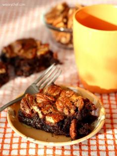 These easy Gluten-Free Pecan Pie Brownies combine two favorite desserts into one gooey, chocolatey treat!