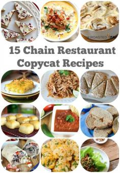 
                    
                        15 Copycat Recipes from Your Favorite Chain Restaurants: included are Starbucks Cranberry Bliss Bars, Cracker Barrel Hash Browns, Olive Garden Zuppa Toscana, Cinnabon Cinnamon Rolls, Red Lobster Cheddar Bay Biscuits and more!!
                    
                