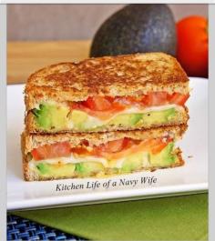 Avocado, Mozzarella and Tomato Grilled Cheese. Someone called it the "adult grilled cheese" sandwich. Love it!