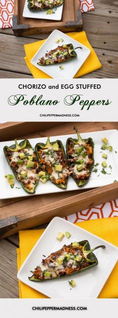 Chorizo and Egg Stuffed Poblano Peppers - Perfect stuffed chili peppers for breakfast or lunch.