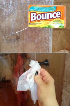 Dryer sheets apparently clean soap scum off shower glass! (60 New Uses For Everyday Items)