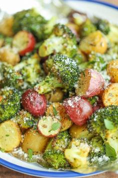 Garlic Parmesan Broccoli and Potatoes in Foil - The easiest, flavor-packed side dish EVER! Wrap everything in foil, toss in your seasonings and you're set!