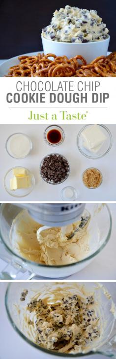 Chocolate Chip Cookie Dough Dip #recipe from justataste.com