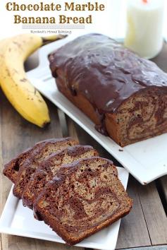 Chocolate Marble Banana Bread by roxanashomebaking. Rich semi-sweet chocolate swirled into a moist and delicious banana bread with a touch of cinnamon to bring out all the wonderful flavors #Bread #Banana #Chocolate