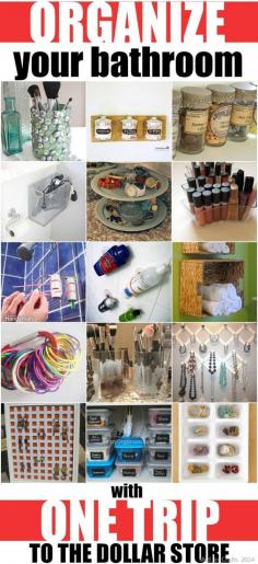 Organize Your Bathroom with One Trip to the Dollar Store - Mad in Crafts | For more DIY organization ideas, visit our Pinterest Board: https://www.pinterest.com/makerskit/diy-organization/