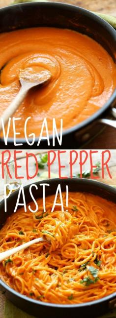 Vegan Red Pepper Pasta (recipe) – A creamy roasted red pepper sauce in perfectly al dente gluten-free noodles. // via Minimalist Baker