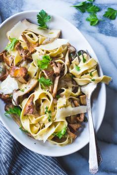 CHICKPEA FLOUR PAPPARDELLE with BUTTERED CHANTERELLE, THYME & WINE [bojongourmet]
