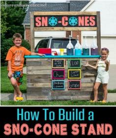 
                    
                        DIY Reclaimed Wood Sno-Cone Stand {with FREE PLANS} | This DIY sno-cone stand is the perfect way to use up old wood, entertain your kiddos for the summer, and even teach a lesson in starting a business and managing finances!
                    
                