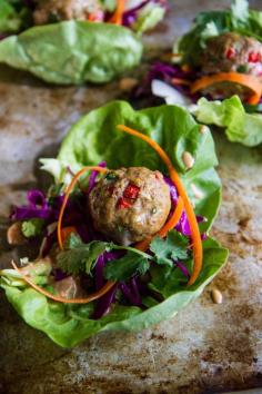 Turkey Curry Meatball Lettuce Cups with Asian Slaw #glutenfree #paleo #whole30