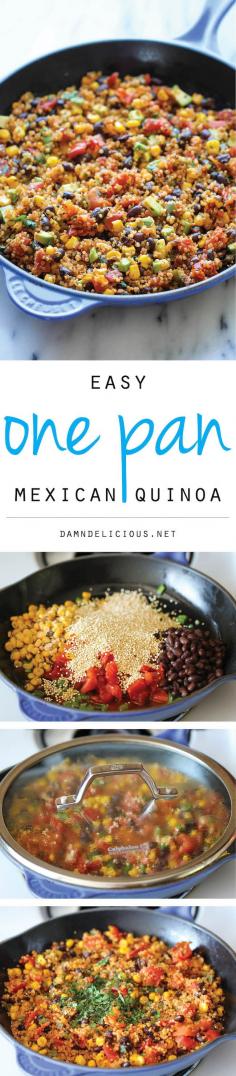 One Pan Mexican #Quinoa #Recipe - Wonderfully light, healthy and nutritious. And it's so easy to make - even the quinoa is cooked right in the pan! #HealthyEating