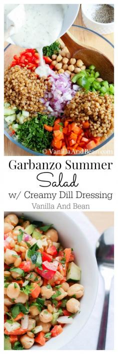 Garbanzo (Chickpea) Summer Salad with Creamy Dill Dressing #Vegan | Vanilla And Bean, I'd substitute wheat berries & use oat groats instead.