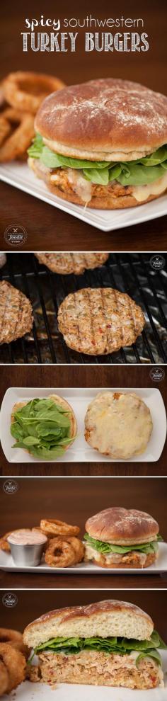 These moist and delicious grilled Spicy Southwestern Turkey Burgers are packed with flavor and are a healthier alternative to traditional beef burgers.