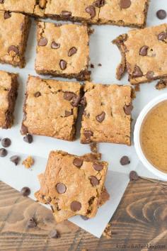 
                    
                        Almond Butter Oat Chocolate Chip Blondies. Soft and chewy cookie bars with a subtle caramel flavor!  Gluten-free.
                    
                