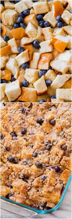 Blueberry French Toast Casserole - (try adding orange zest to custard or nuts to streusel)