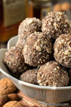 No-Bake Amaretto Truffles - Easy to make and delicious! A mix of Italian amaretti cookies, almond butter, almonds and amaretto liqueur! A decadent sweet treat!