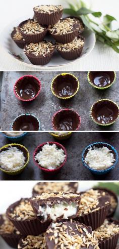 Homemade Coconut Mounds Cups - Add almonds and it would be perfect!!