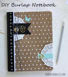 DIY Burlap Notebook made from an altered composition book with @pebblesinc Home + Made collection
