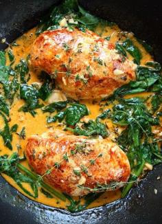 Paprika Chicken and Spinach with White Wine Butter Thyme Sauce. Will definitely replace the white wine sauce with something else, but that shouldn't be too hard to do.