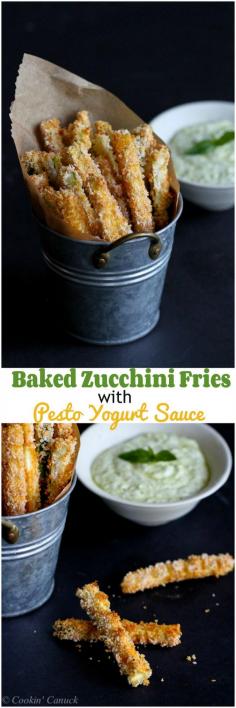 
                    
                        Baked Zucchini Fries with Pesto Yogurt Dipping Sauce…112 calories and 3 Weight Watchers PP | cookincanuck.com #recipe #vegetarian
                    
                