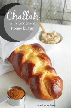 Challah with Cinnamon Honey Butter | issues with dough raising at beginning, baked ~20min to golden brown. Smells delicious!