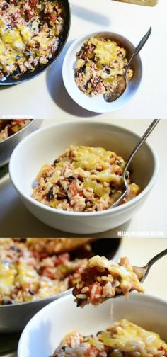 This cheesy chicken burrito bowl is such an easy and budget friendly weeknight recipe - and so delicious!