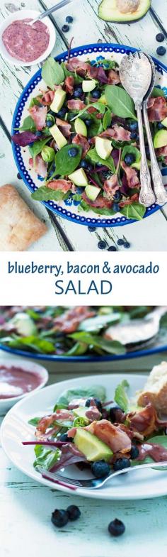
                    
                        Blueberry, bacon & avocado salad with a delicious (purple!) blueberry dressing.
                    
                