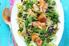 Kijk wat een lekker recept ik heb gevonden op Allerhande! Kikkoman's maaltijdsalade met quinoa, soja, zalm en Japanse roerbak (advertorial)