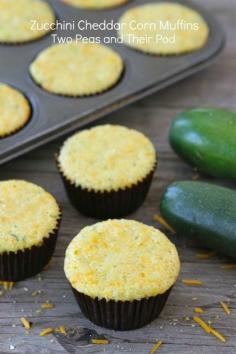 Zucchini Cheddar Corn Muffins from twopeasandtheirpod.com. Great with any meal! #zucchini ADD A SLICED PIECE OF APPLEGATE SAUSAGE it'll be like a mini muffin corn dog